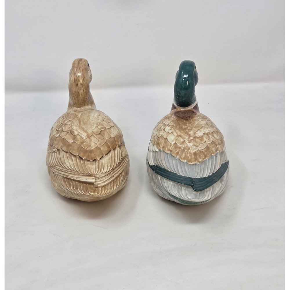 Vintage 1959 Hand Painted Glazed Ceramic Mallard Duck Figurines Pair MCM Decor - Picture 6 of 12
